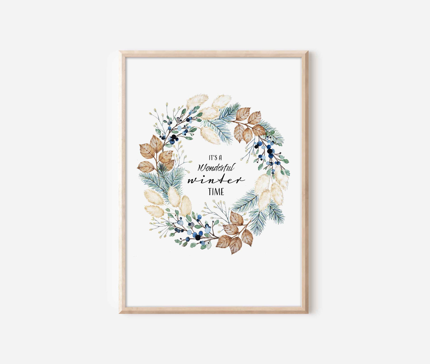 a framed print with a floral wreath on it