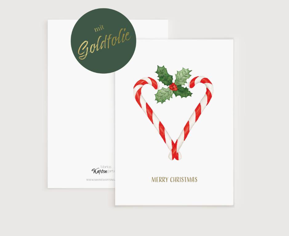a christmas card with candy canes and holly