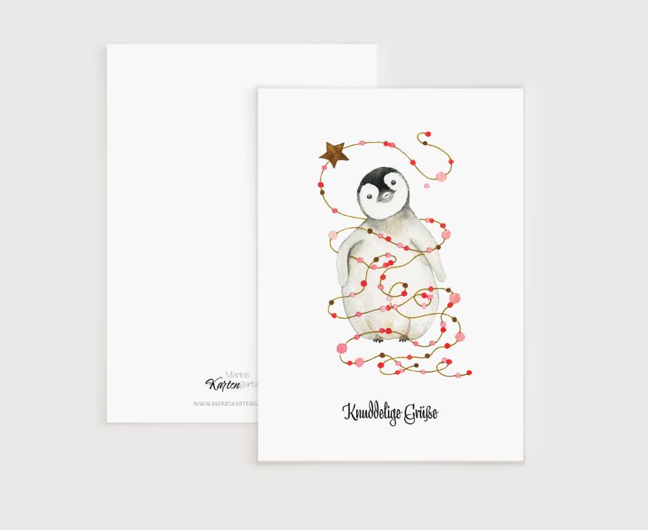 a card with a penguin and a star on it