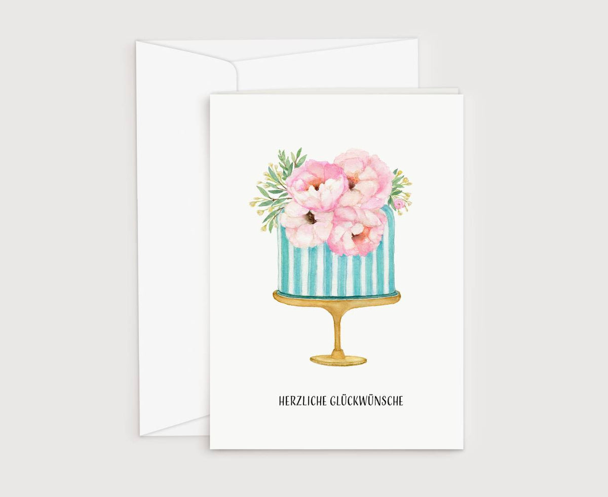 Geburtstagskarte_Torte tuerkis und rosen