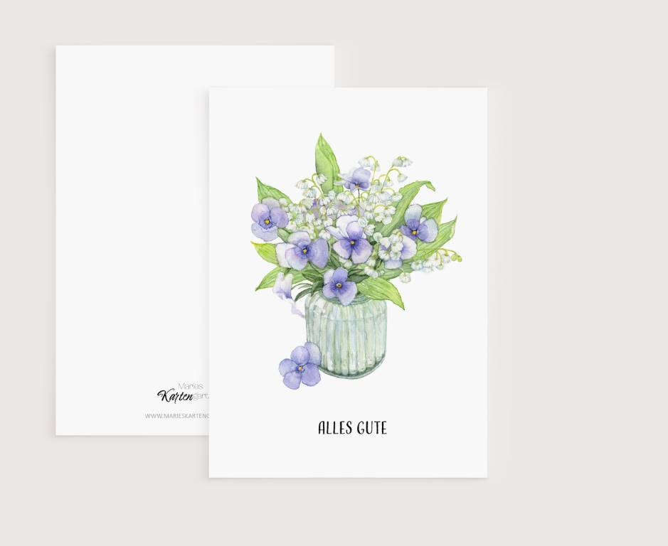 a card with a bouquet of flowers in a vase