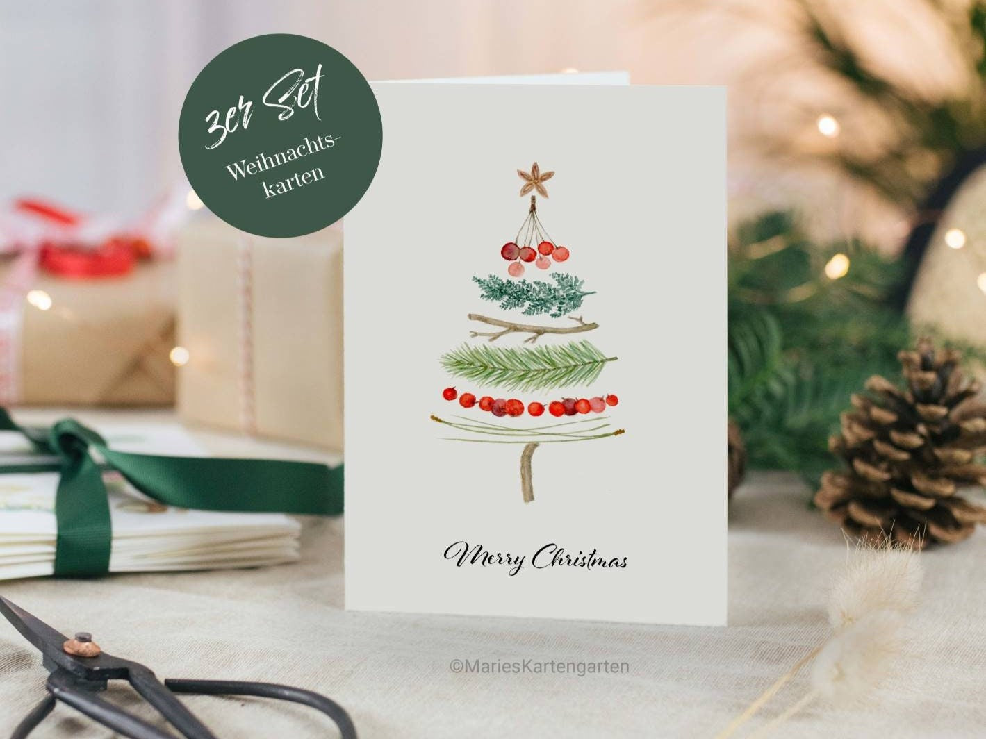 3er Set Weihnachtskarten incl. Briefumschlag - Merry Christmas
