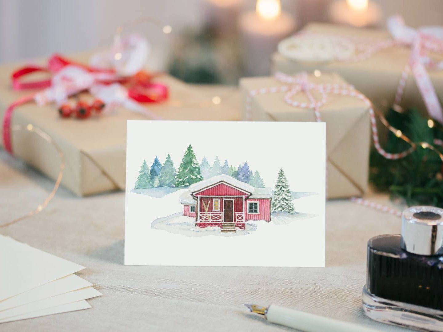 Weihnachtskarten incl. Briefumschlag - Scandinavian Ski Cabin