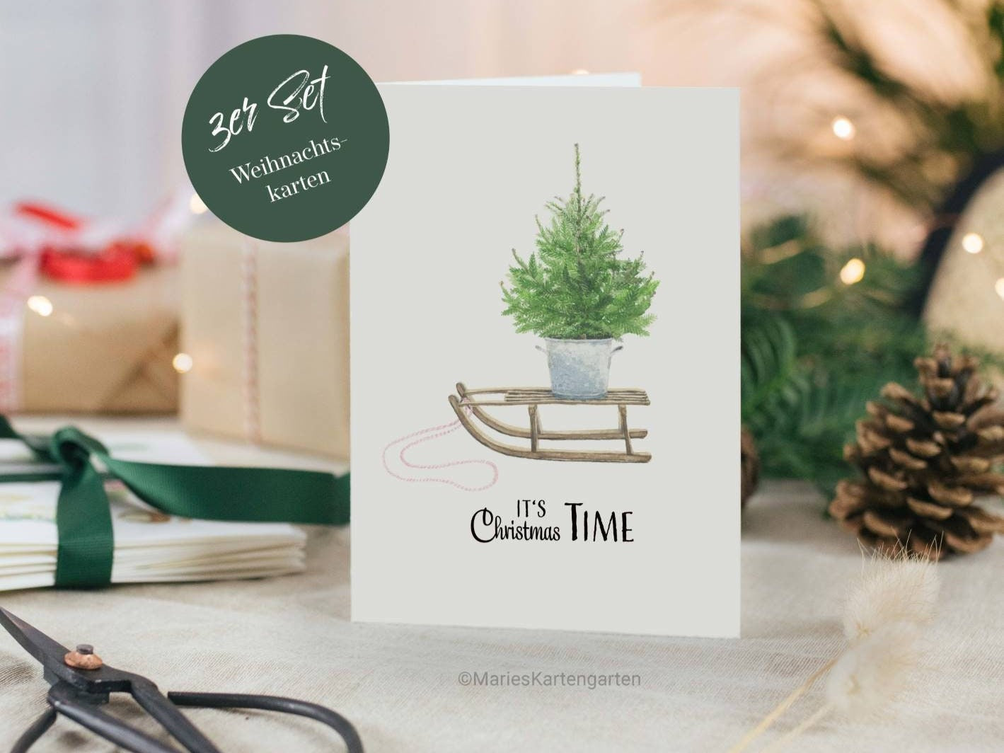 3er Set Weihnachtskarten incl. Briefumschlag - It's Christmas time