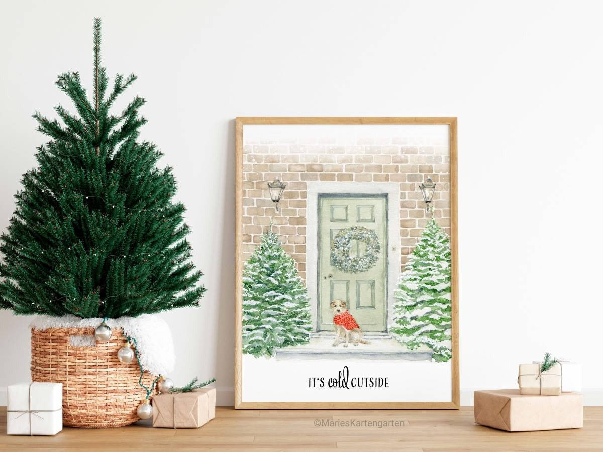 Winterhund, Fine-Art-Print, Weihnachtsposter