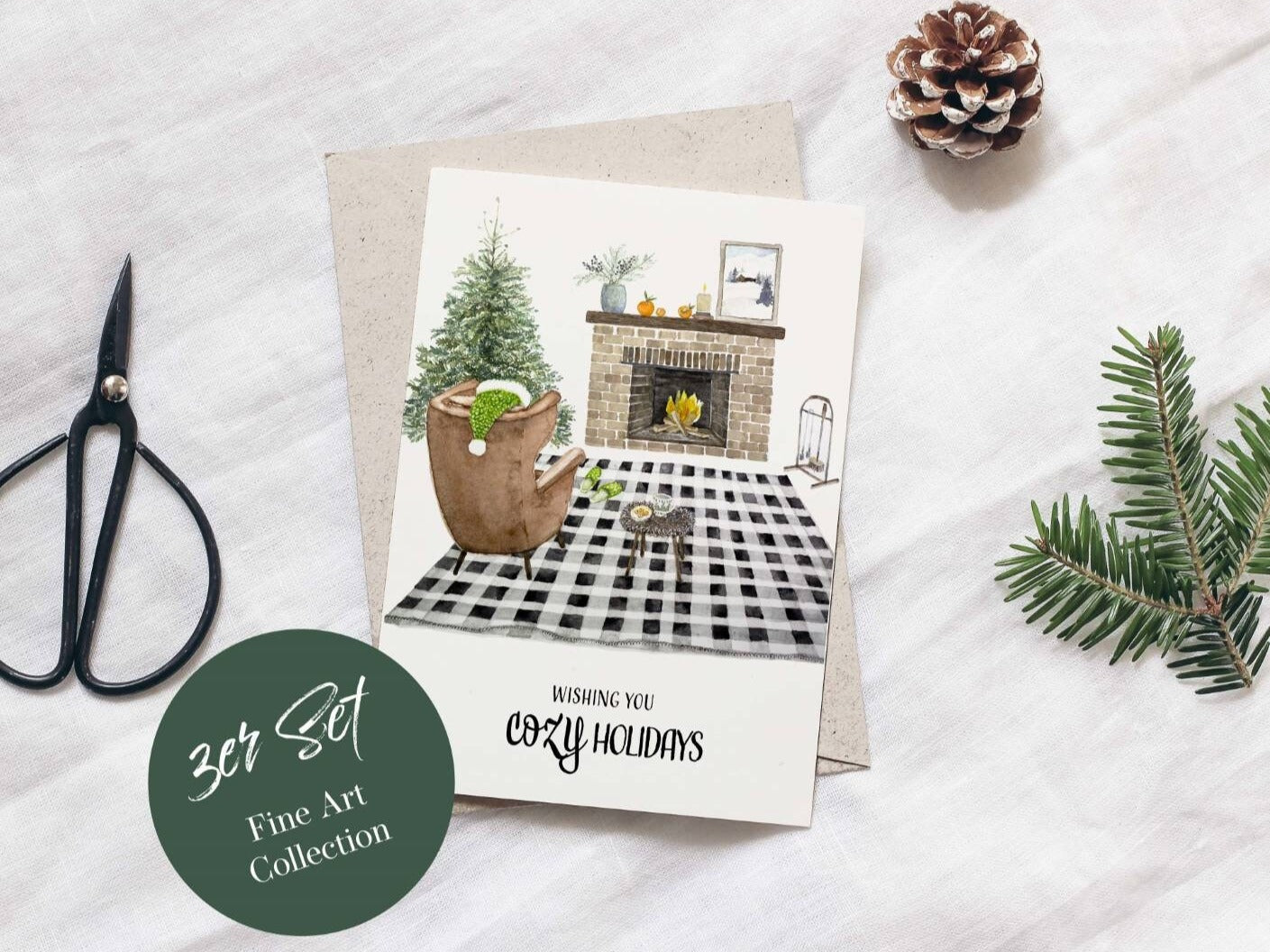 3er Set Weihnachtskarten - wishing you cozy holidays
