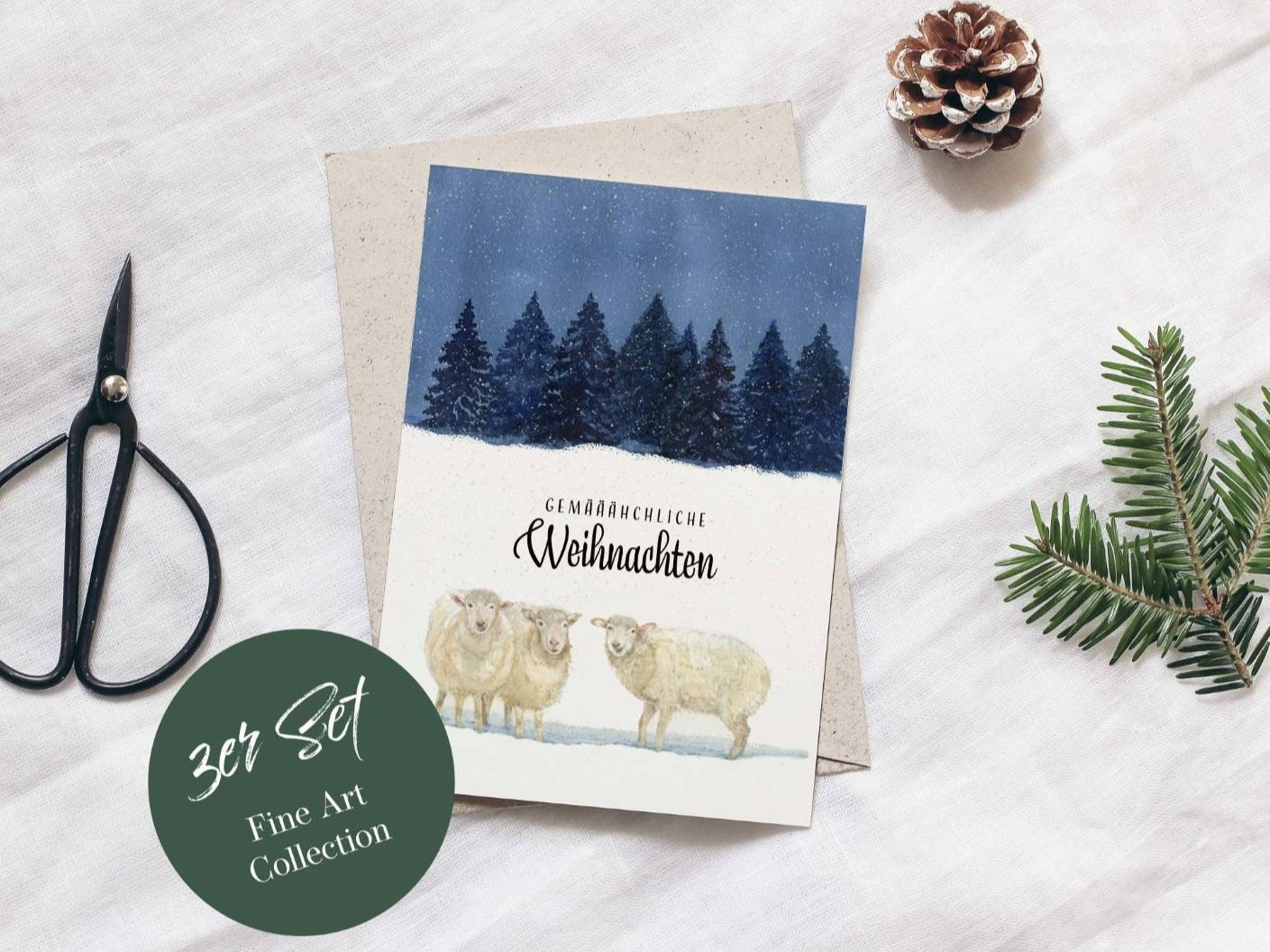 3er Set Weihnachtskarten - gemächliche Weihnachten-