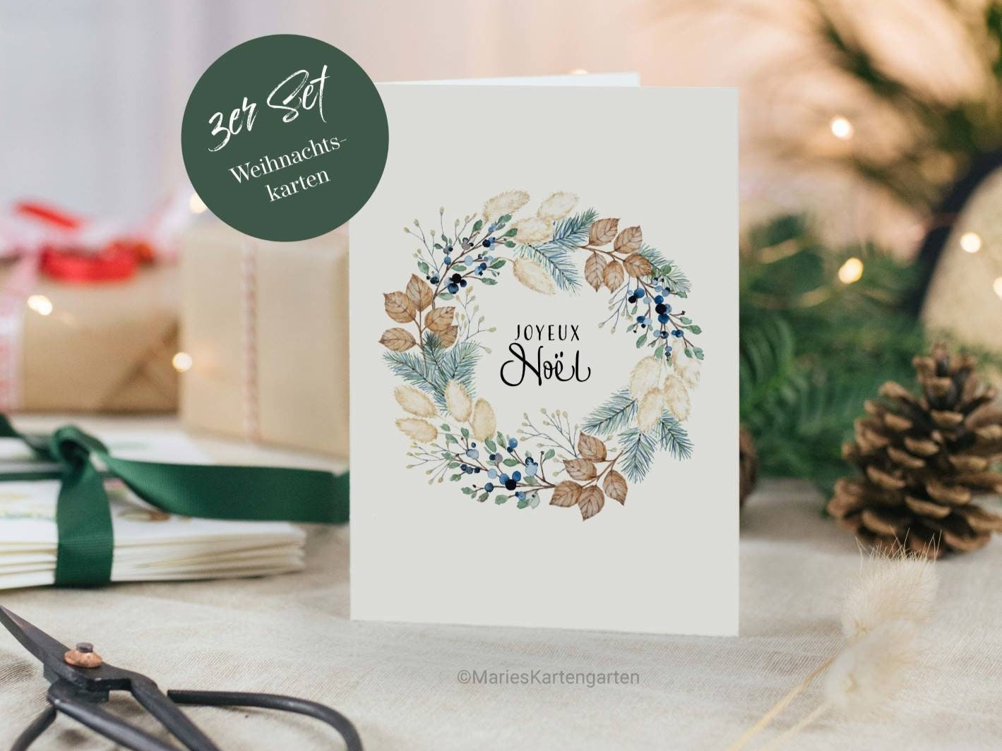 3er Set Weihnachtskarten incl. Briefumschlag - Joyeux Noël