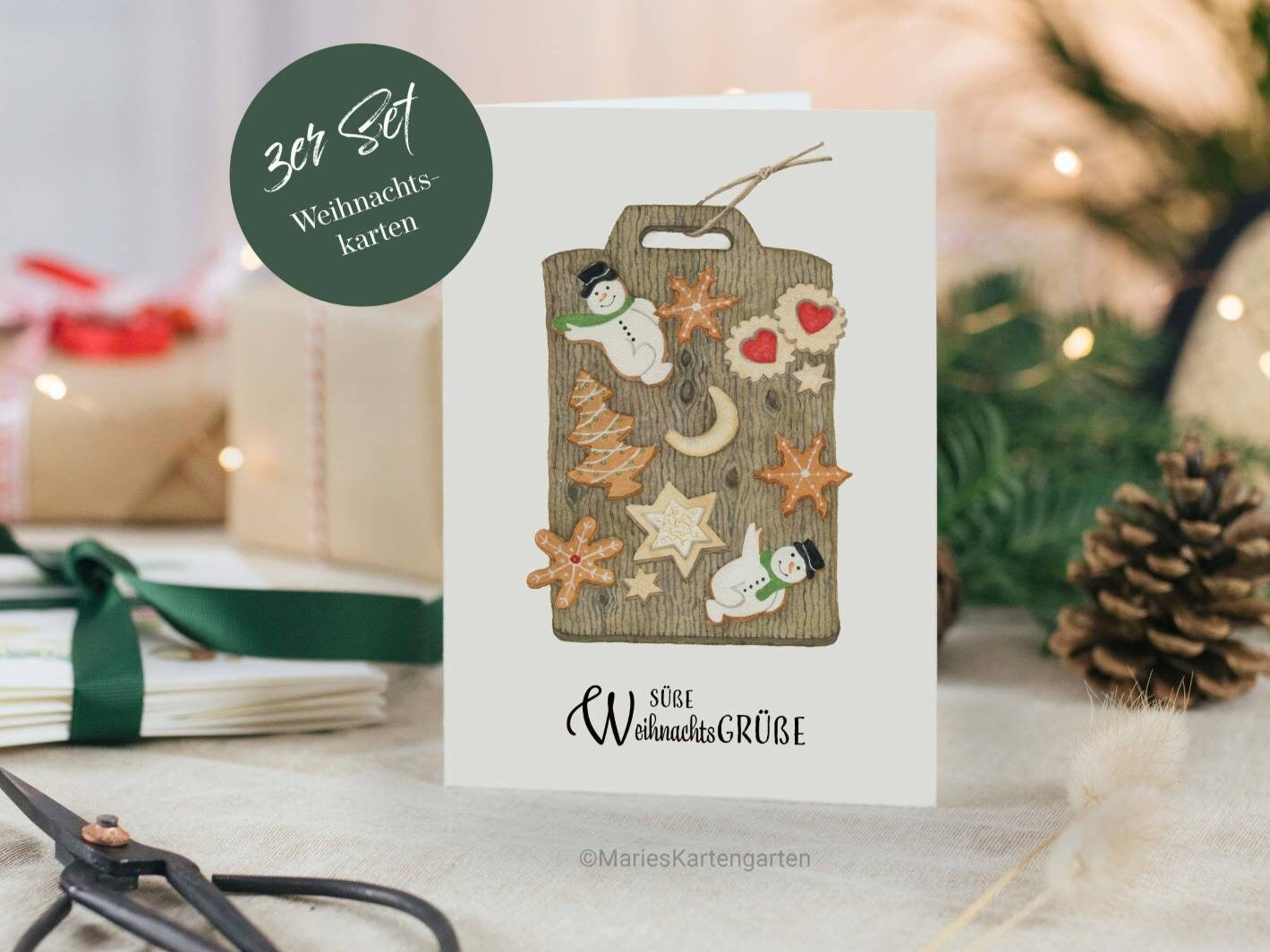 3er Set Weihnachtskarten incl. Briefumschlag - süße Weihnachtsgrüße