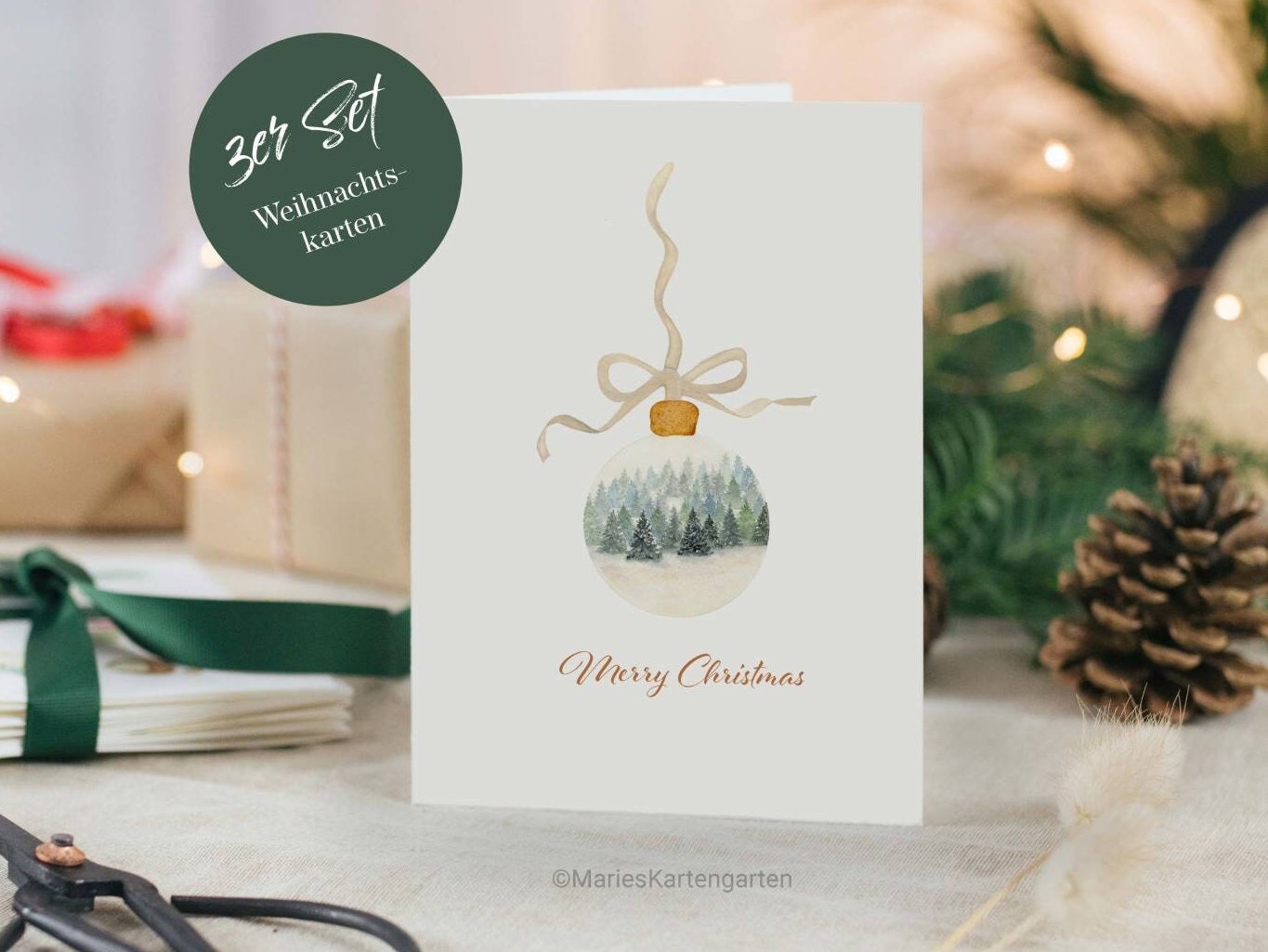 3er Set Weihnachtskarten incl. Briefumschlag - Christmas Ball/Christbaumkugel