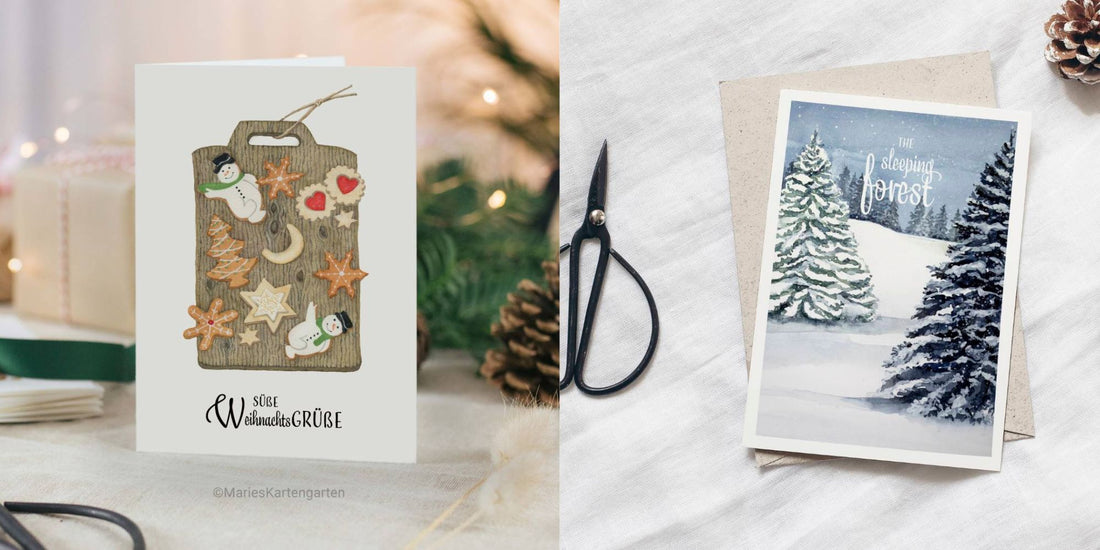 Weihnachtskarten, Winterlandschaft, Weihnachtsgebäck