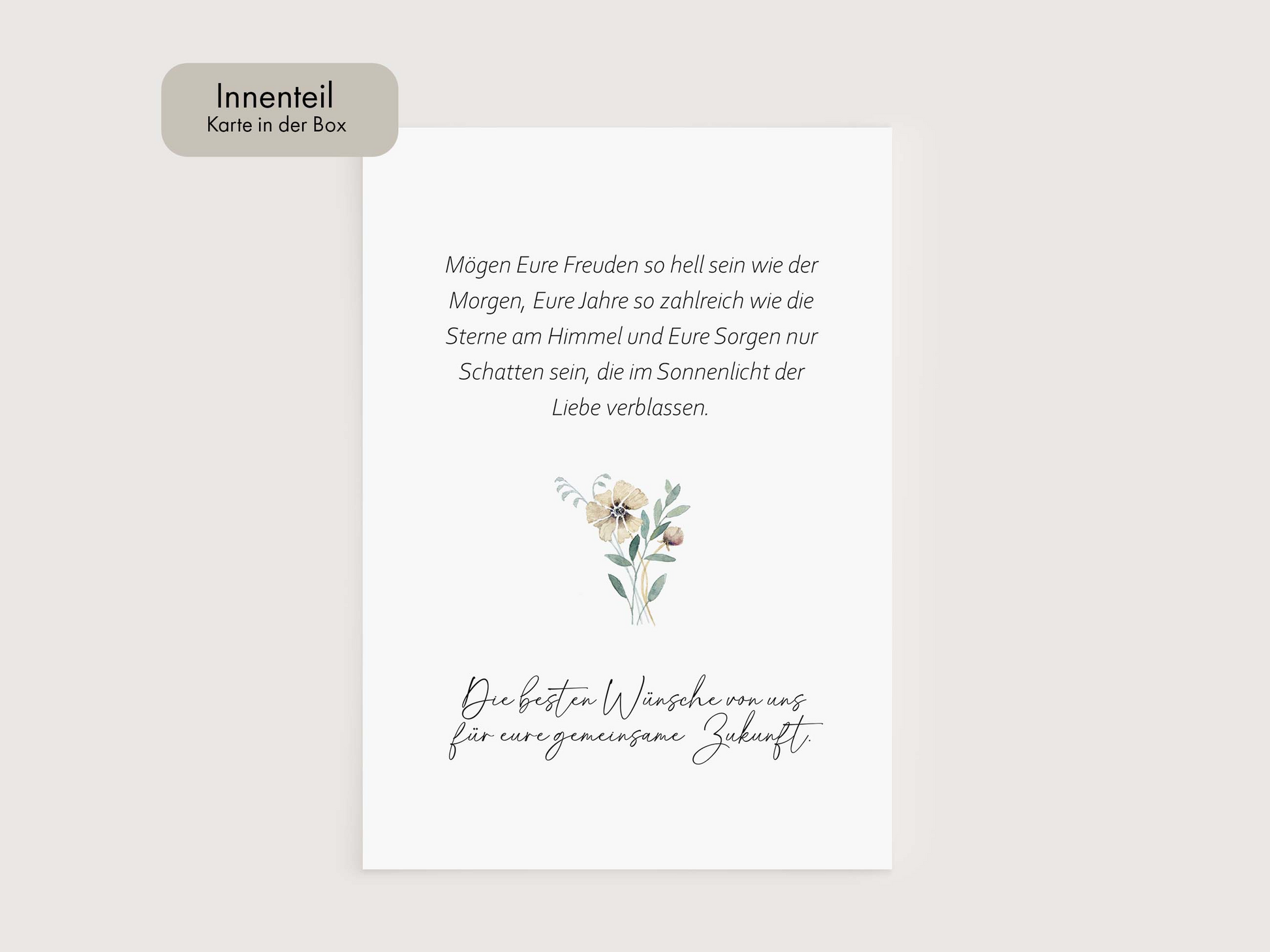 a white card with a flower on it