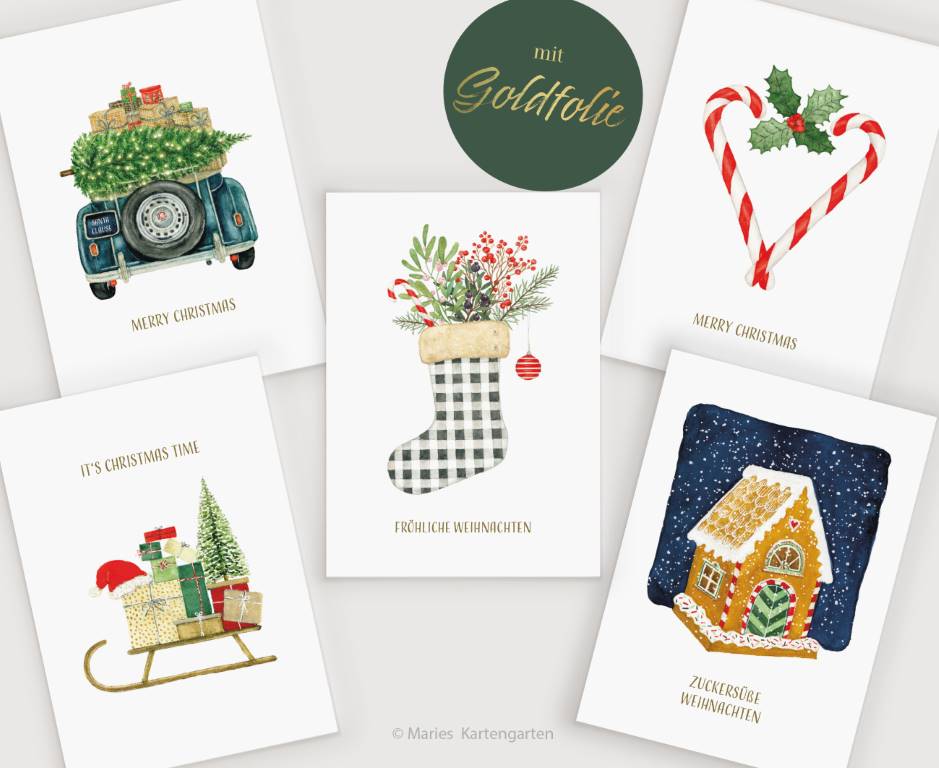 a group of christmas cards with christmas decorations