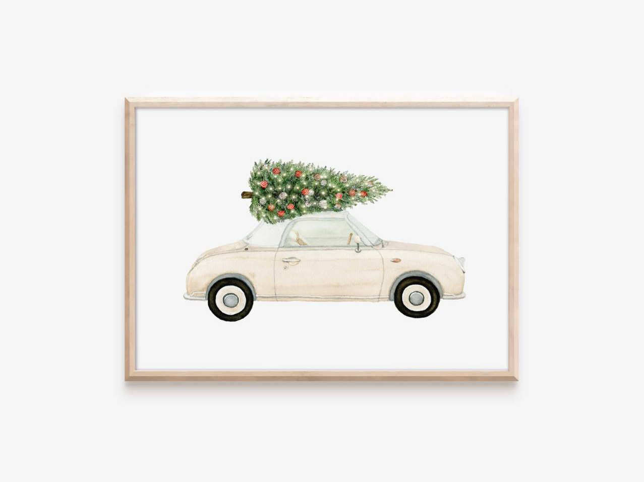 a white car with a christmas tree on top