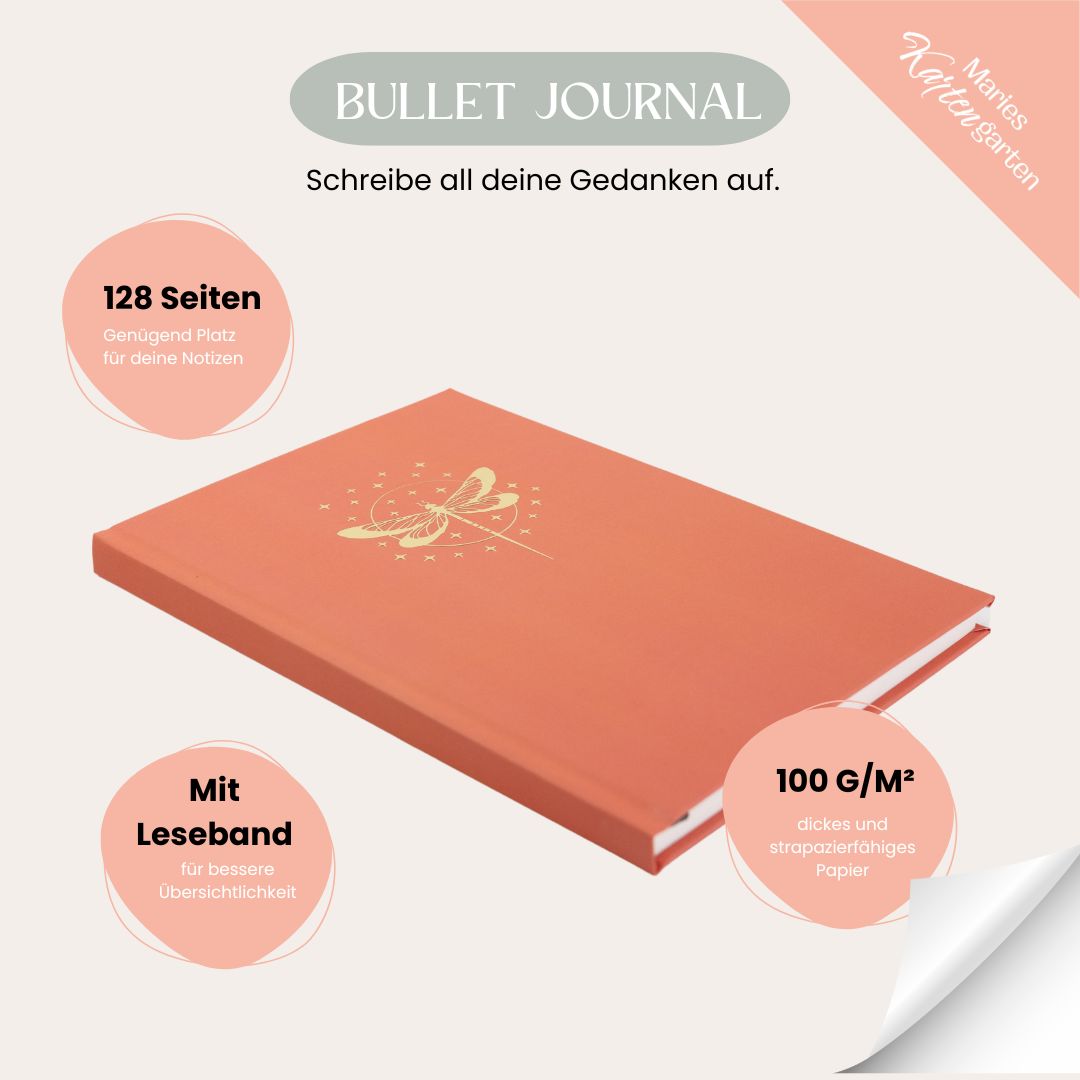 A5 Bullet Journal (Notizbuch) mit goldener Libelle