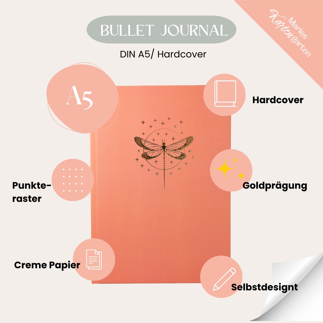 A5 Bullet Journal (Notizbuch) mit goldener Libelle