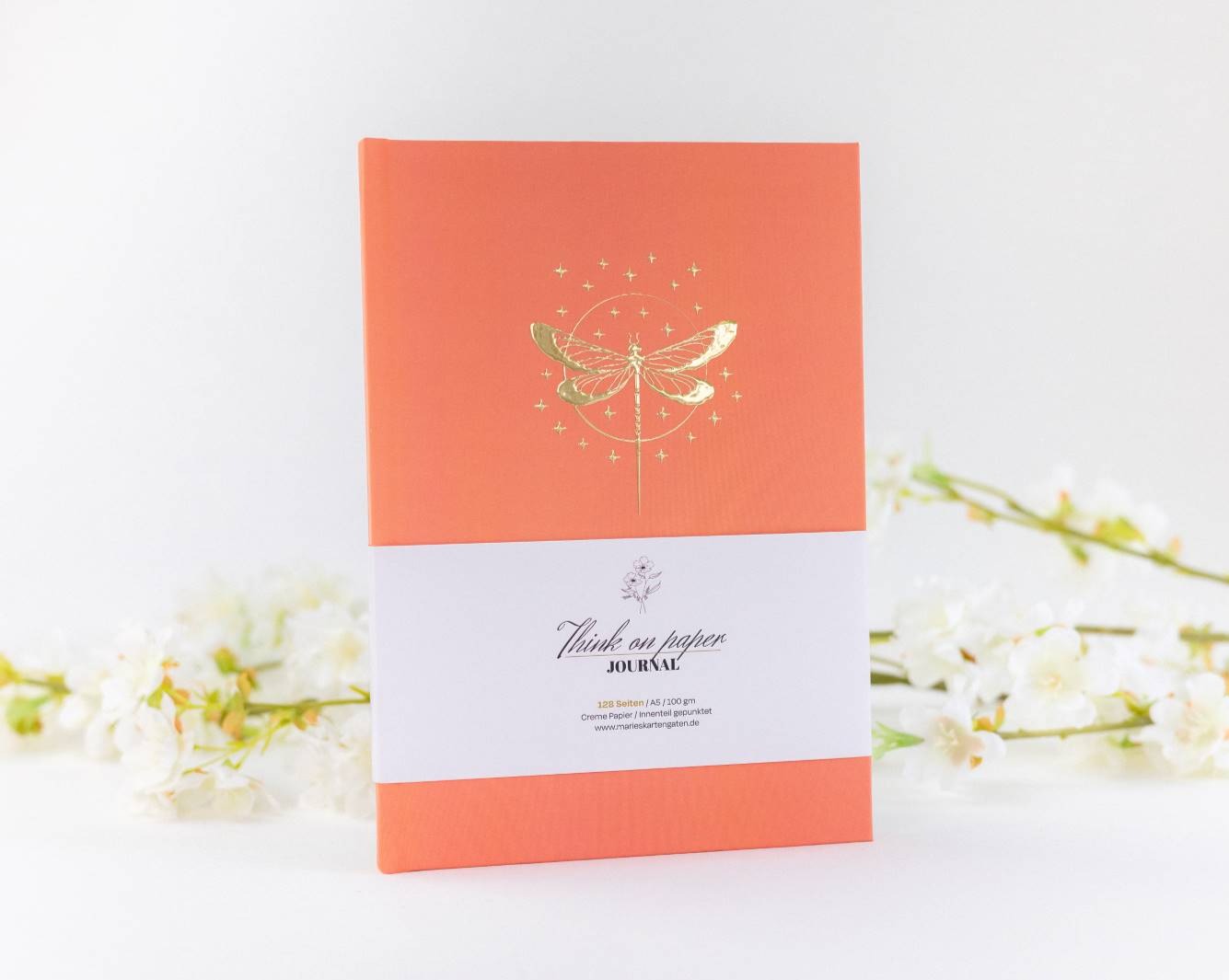 Notizbuch orange mit goldener Libelle