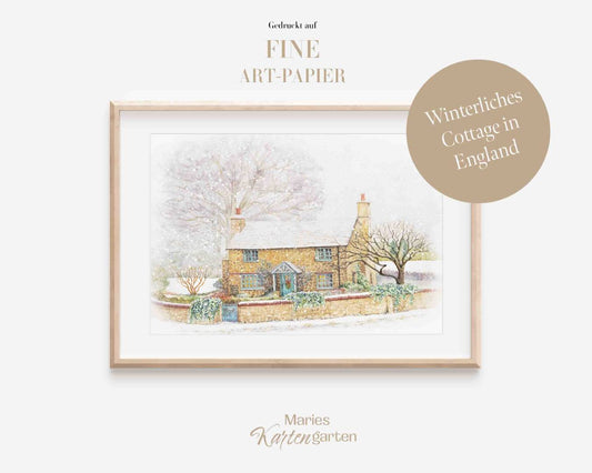 Weihnachtsposter_hyggelige, eingeschneite Cottage