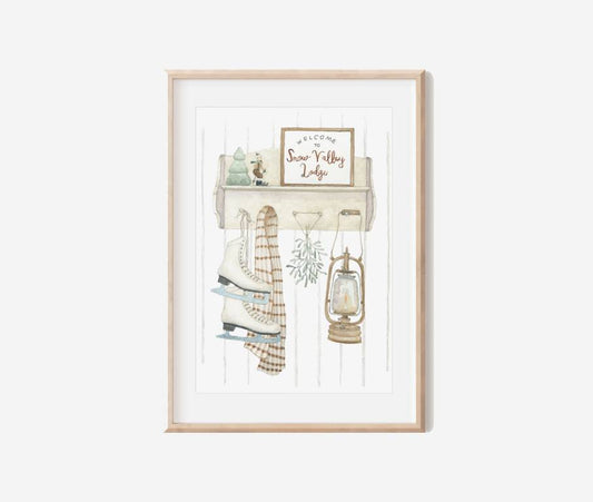 Schlittschuhe, Laterne, Mistelzweig Poster