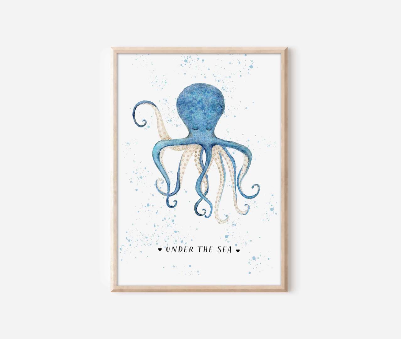 a blue and white octopus print with the words under the sea