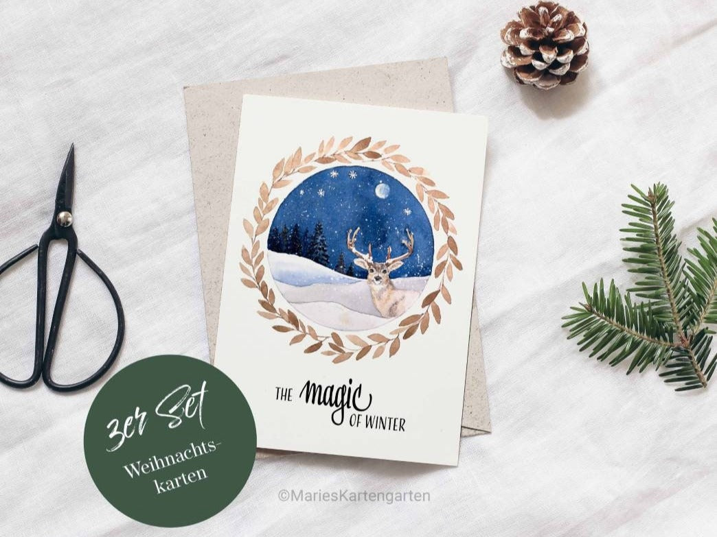 3er Set Weihnachtskarten - the magic of winter