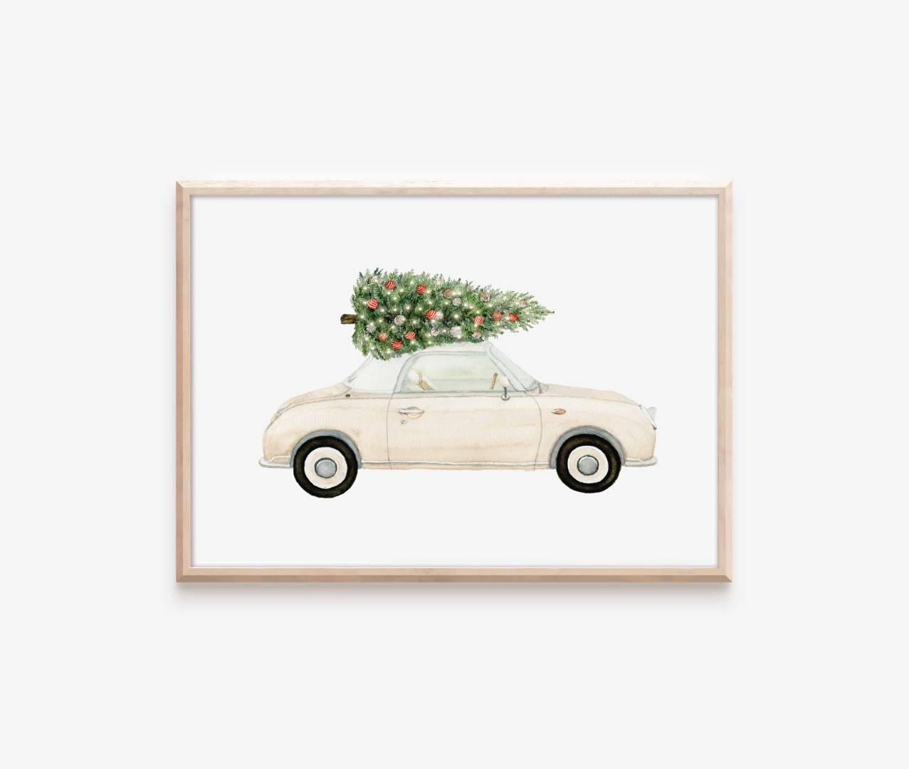 a white car with a christmas tree on top