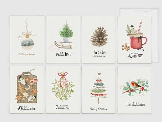 8er Set Weihnachtskarten incl. Briefumschlag