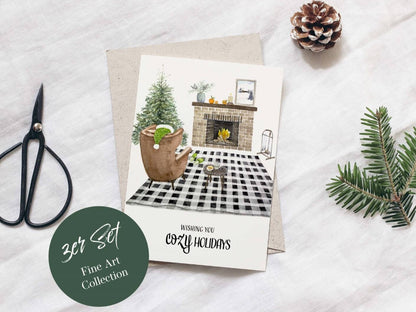 3er Set Weihnachtskarten - wishing you cozy holidays
