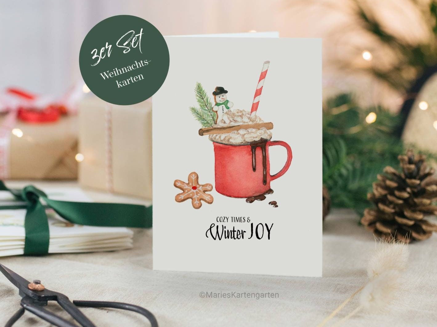 3er Set Weihnachtskarten incl. Briefumschlag - Cozy Times & Winter Joy