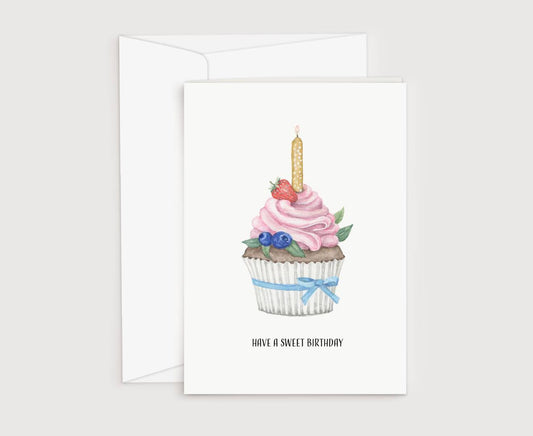 Geburtstagskarte_mit Muffin und Sahne und einer Kerze