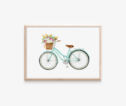a blue bicycle with a basket full of flowers