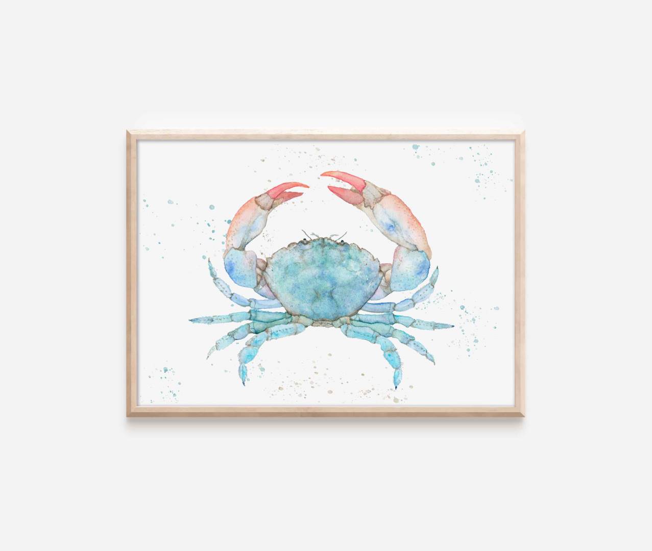 a painting of a blue crab on a white wall