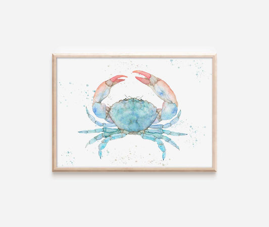 a painting of a blue crab on a white wall