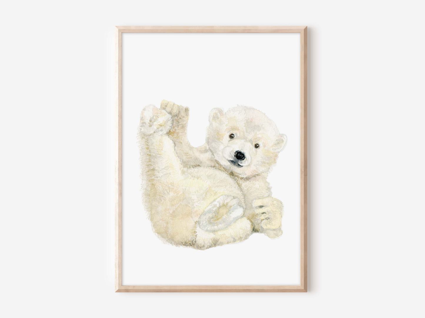 a watercolor painting of a baby polar bear