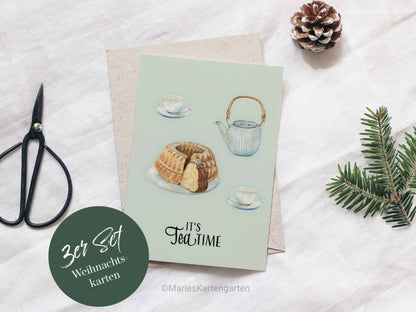 3er Set Weihnachtskarte - It's Tea Time