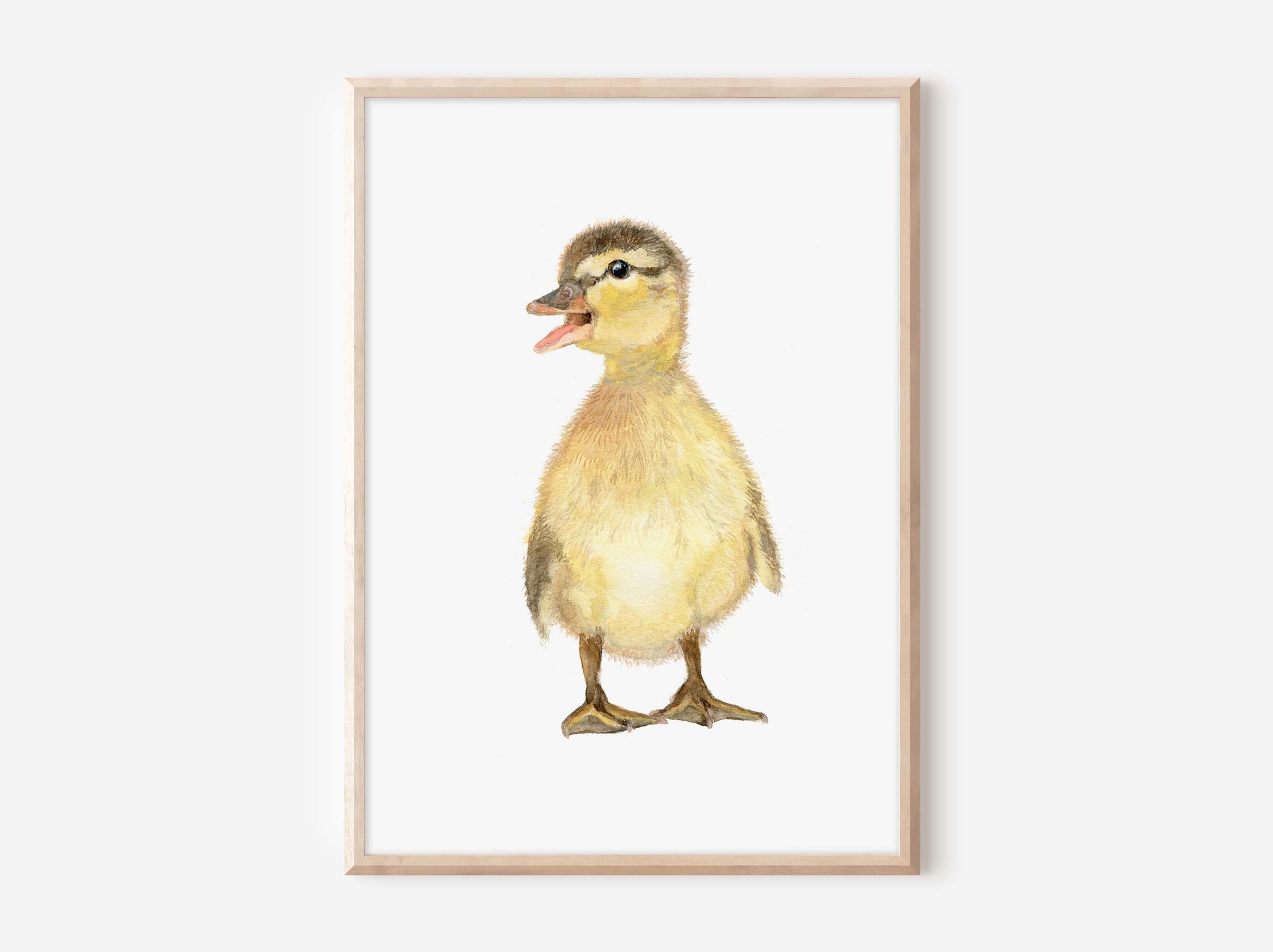 a watercolor painting of a duck with a pink beak
