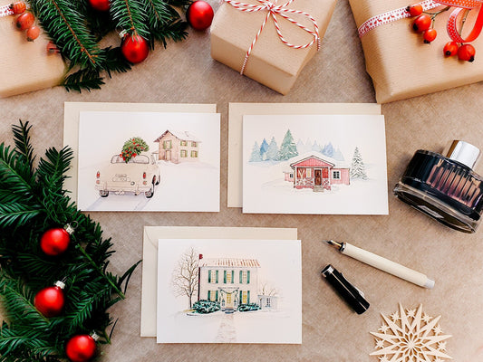 3er Set Weihnachtskarten incl. Briefumschlag - Winterhäuser