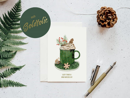 Weihnachtskarten mit Goldfolie incl. Briefumschlag -  Cozy Times and Winter Joy